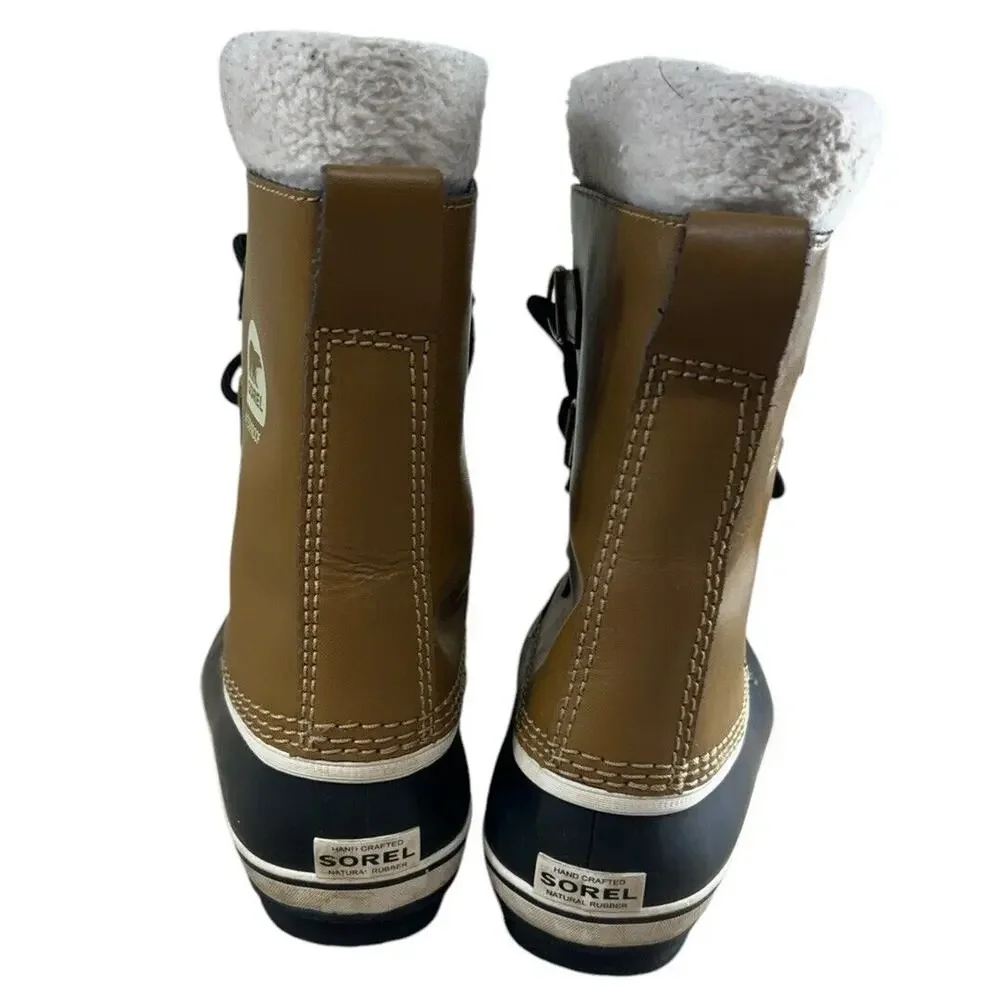 Sorel Snow Winter Duck Boots Women's Sz 4 Tan Leather Lace Up Waterproof Liners